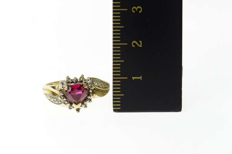 10K Yellow Gold Heart Syn. Ruby Diamond Accent Bypass Ring