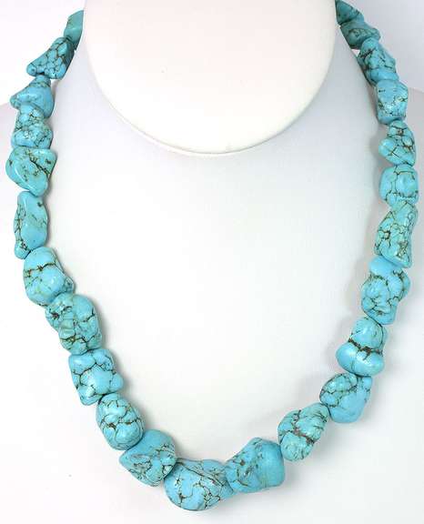 Chunky Turquoise Bead Necklace with Sterling Clasp