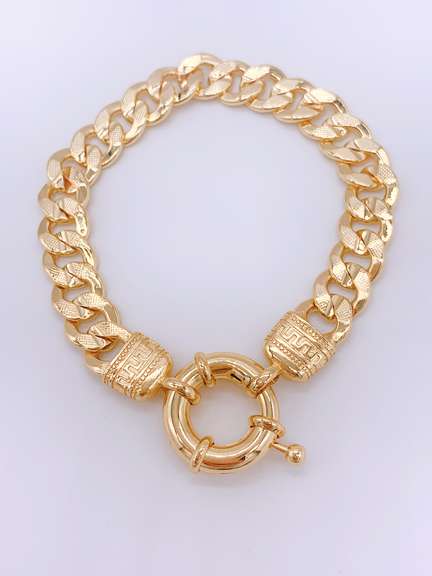 Beautiful 18kt Gold Plated Cuban Link and Greek Key Bracelet