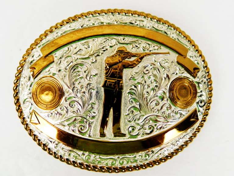 Large Skeet Shooter Silverplated Belt Buckle