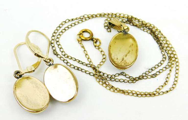 Vintage Gold Filled Jade Necklace & Earrings