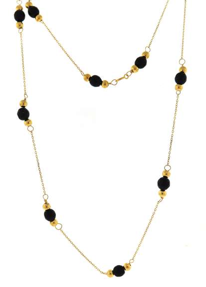 Ideal Yellow Gold Black Bead Necklace