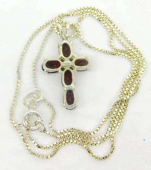 Sterling Silver Garnet Cross & Chain