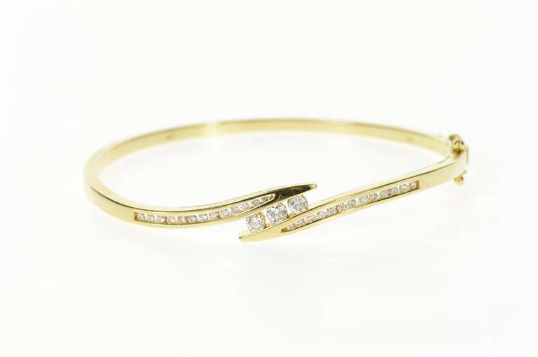 14K Yellow Gold 0.93 Ctw Diamond Channel Bypass Bangle Bracelet