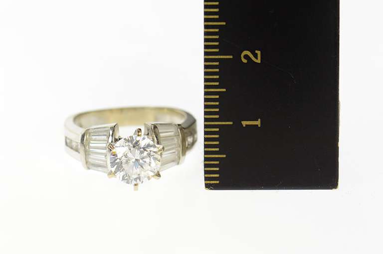 14K White Gold Round Baguette Accent Travel Engagement Ring