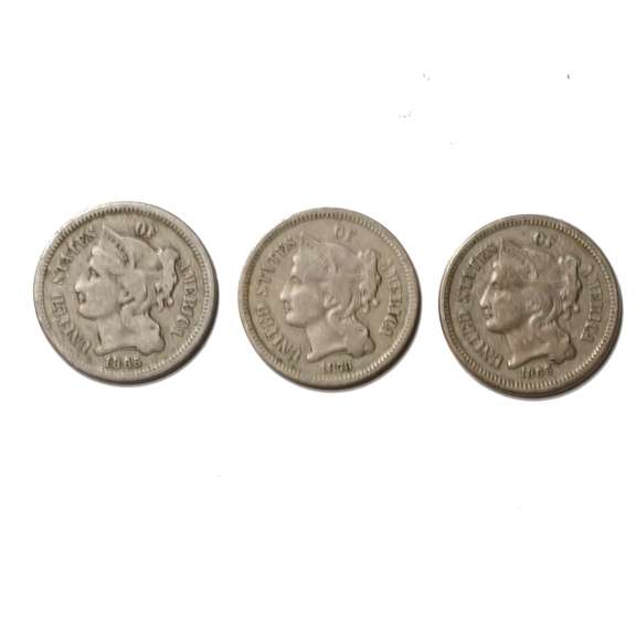 1865 1866 1873 Cl 3 3 Cent Nickels