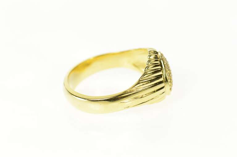 14K Yellow Gold Pave Diamond Heart Grooved Love Symbol Ring