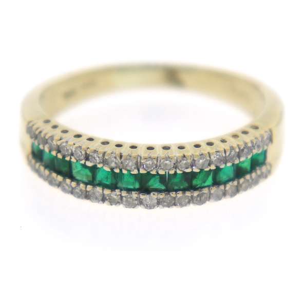 Fabulous Square Cut Emerald and Diamond Band