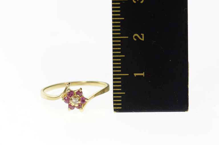 14K Yellow Gold Ruby Flower Cluster Diamond Accent Bypass Ring