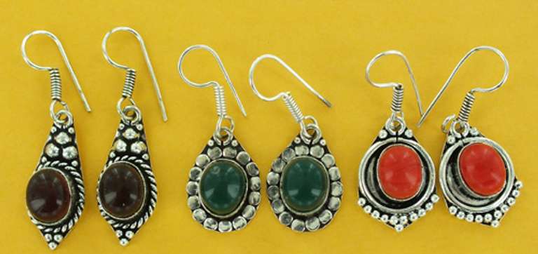 Silver and Natural Stone Earrings