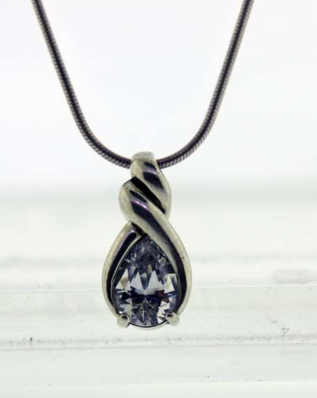 Italian Sterling Silver Twisting Teardrop CZ Pendant With Chain