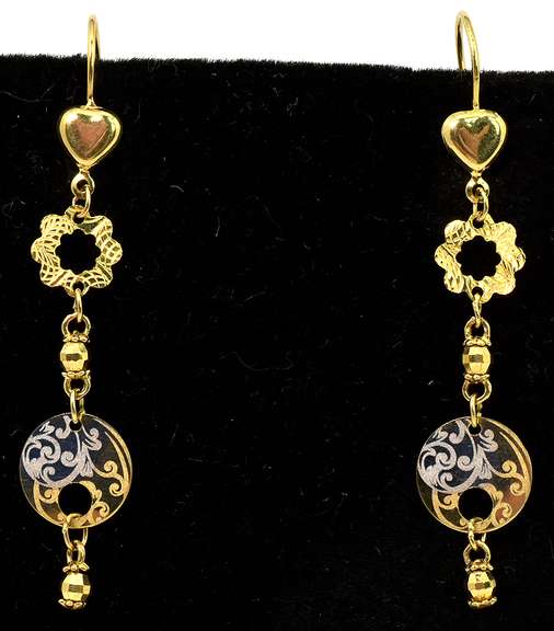 Lovely Etched Dangle Earrings in Yellow Gold