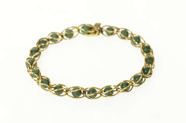 14K Yellow Gold Retro Pomerantz Nesting Aventurine Bead Chain Bracelet