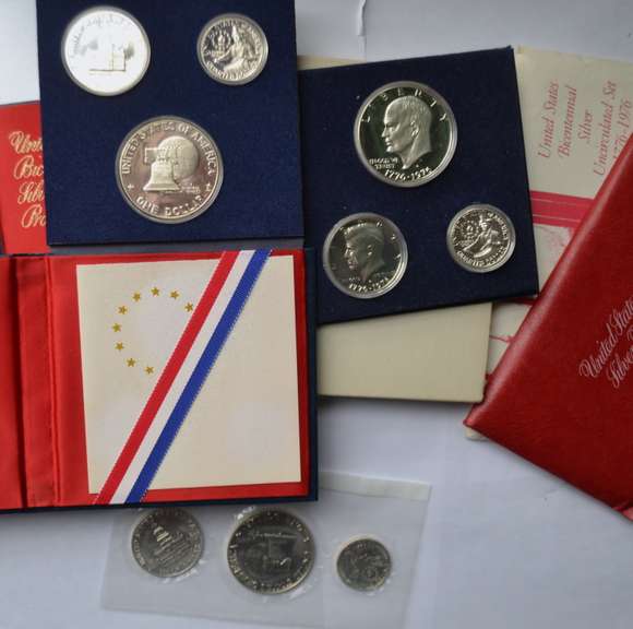 5 1976 3 Piece Bicentennial Silver Sets