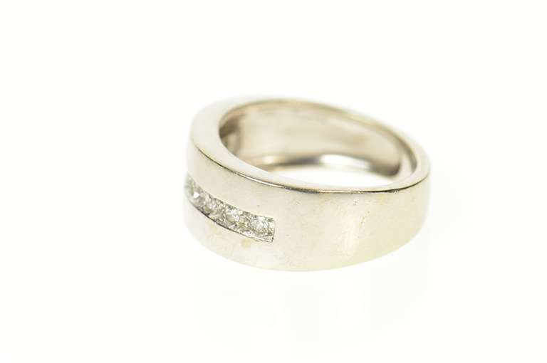 10K White Gold Classic Diamond Satin Finish Statement Band Ring