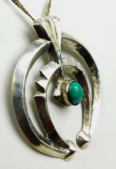 Early Navajo Sterling Sandcast Turquoise Naja & Chain