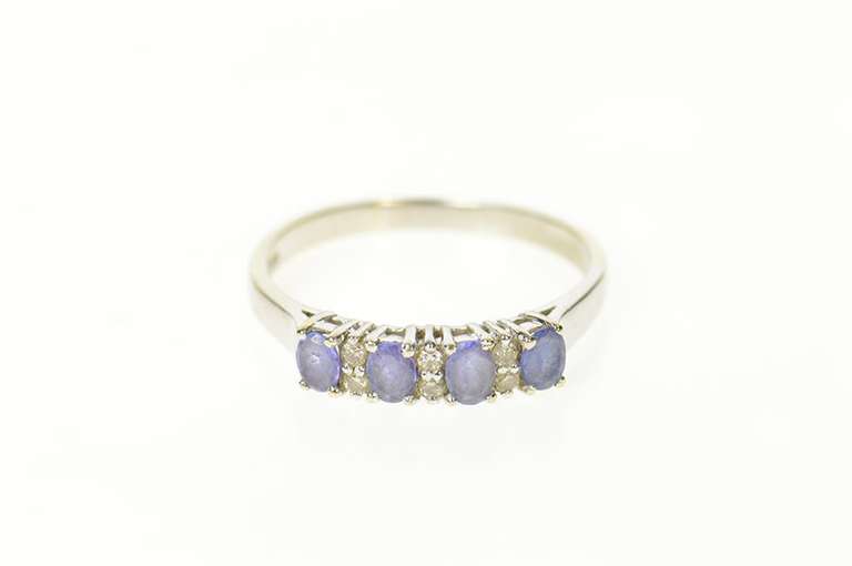 14K White Gold Oval Tanzanite Diamond Wedding Band Ring