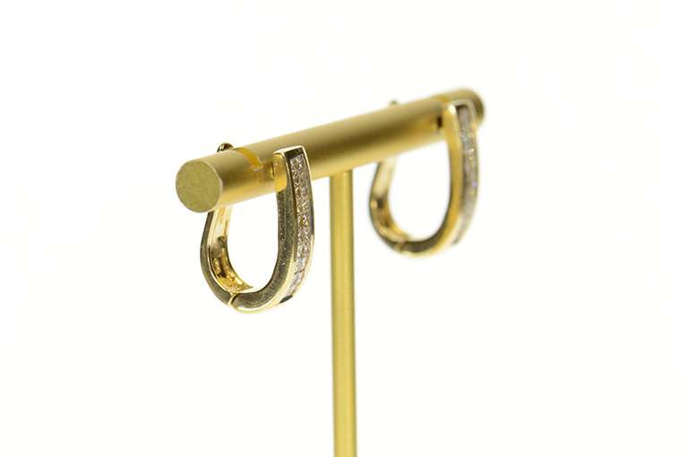 14K Yellow Gold 1.20 Ctw Princess Diamond Oval Hoop Earrings
