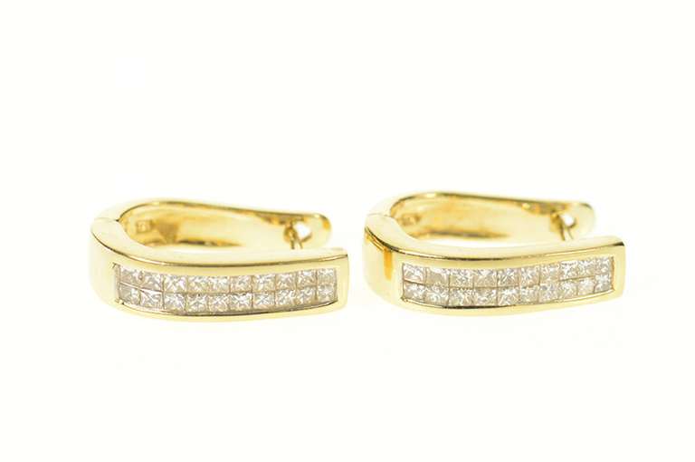14K Yellow Gold 1.20 Ctw Princess Diamond Oval Hoop Earrings