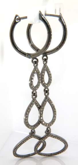 Flashy Silver Diamond Dangle Loopy Earrings