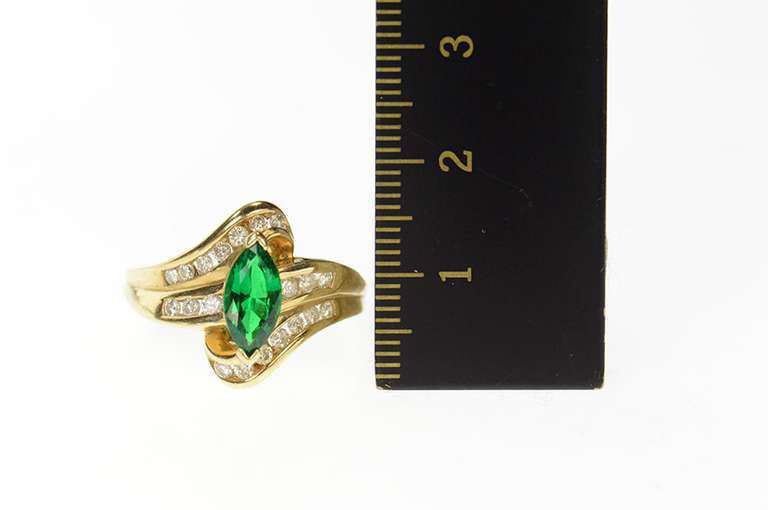 10K Yellow Gold Marquise Emerald Diamond Bypass Statement Ring