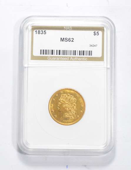 MS62 1835 $5.00 Classic Head Gold Half Eagle - Graded NAS