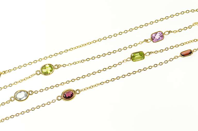 14K Yellow Gold By the Yard Garnet Topaz Amethyst Chain Necklace