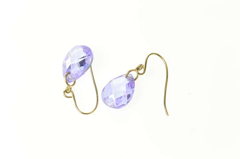 14K Yellow Gold Faceted Purple Cubic Zirconia Pear Dangle Earrings