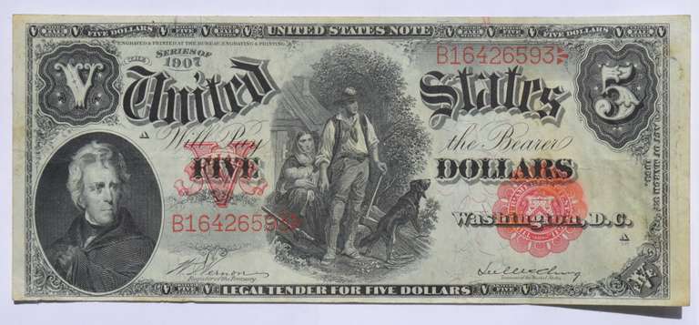 Near Unc Series of 1907 $5 US Note