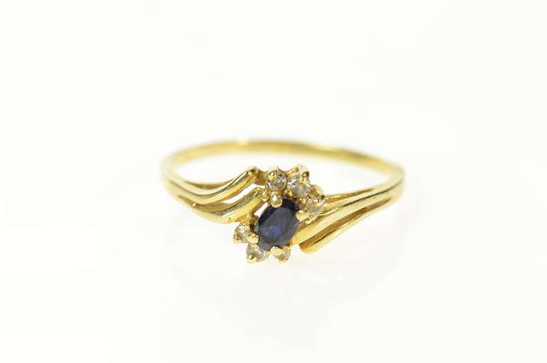 14K Yellow Gold Oval Sapphire Diamond Accent Bypass Ring