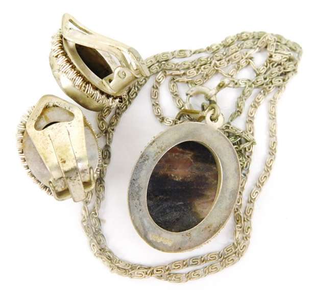 Early 800 Silver Carved Shell Cameo Necklace & Earrings