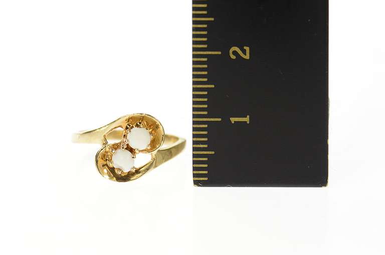 10K Yellow Gold Two Stone Retro Opal Curvy Bypass Ring