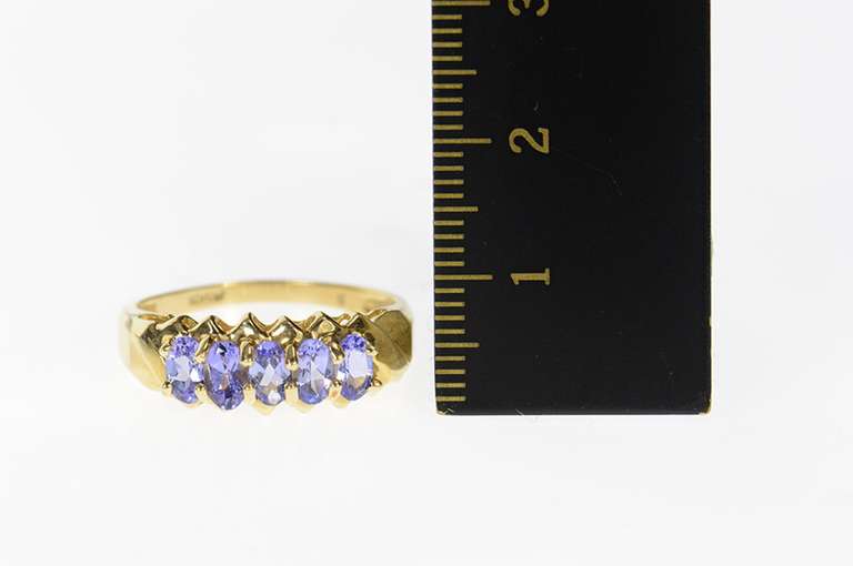 10K Yellow Gold Five Stone Tanzanite Classic Statement Band Ring