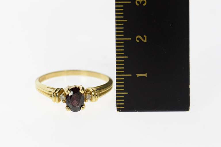 10K Yellow Gold Diamond Garnet Three Stone Classic Ring