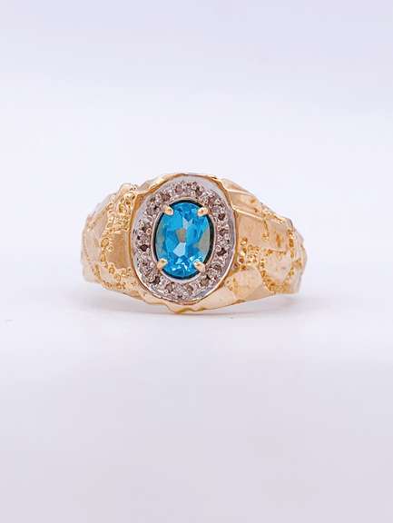 14kt Gold Blue Topaz Nugget Ring