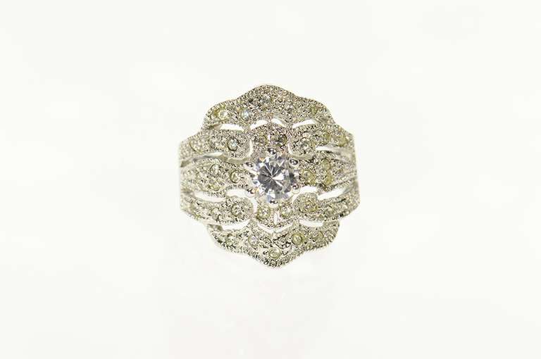 Sterling Silver Ornate Pave Cubic Zirconia Statement Ring