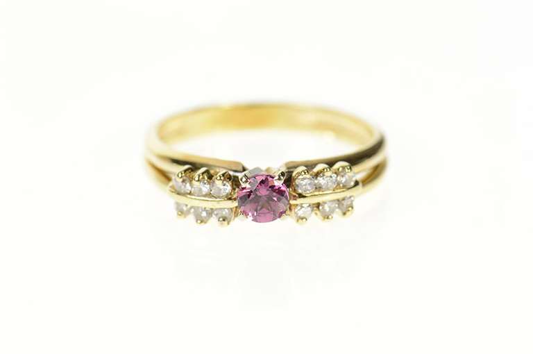 14K Yellow Gold Oval Syn. Pink Sapphire Diamond Bridal Set Ring