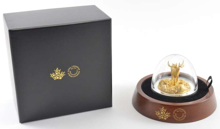 3D COIN! 2017 Canada $100 Elk 10 Oz Silver 24K Gold Gild - Box/COA