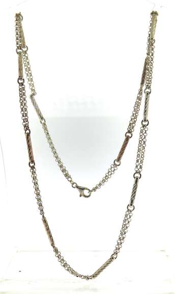 Sterling Silver Double Rolo Chain With Brushed Tube Stations Chain
