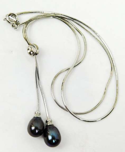 Sterling Black Pearls Drop Necklace