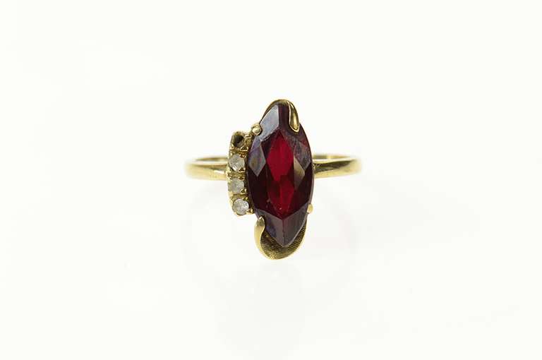 10K Yellow Gold Marquise Syn. Garnet CZ Retro Statement Ring