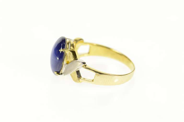 14K Yellow Gold Retro Two Tone Men's Syn. Blue Star Sapphire Ring