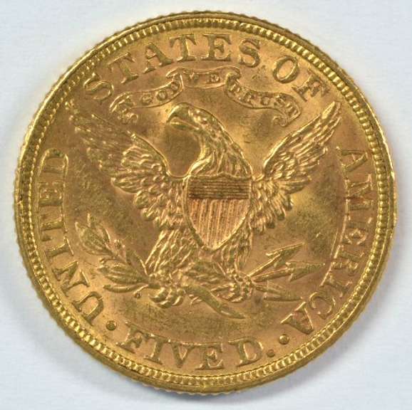 Fresh BU 1882 US $5 Liberty Gold Piece. Full strike