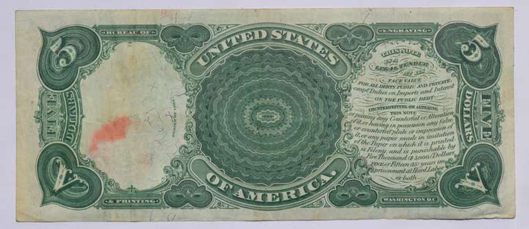 Near Unc Series of 1907 $5 US Note