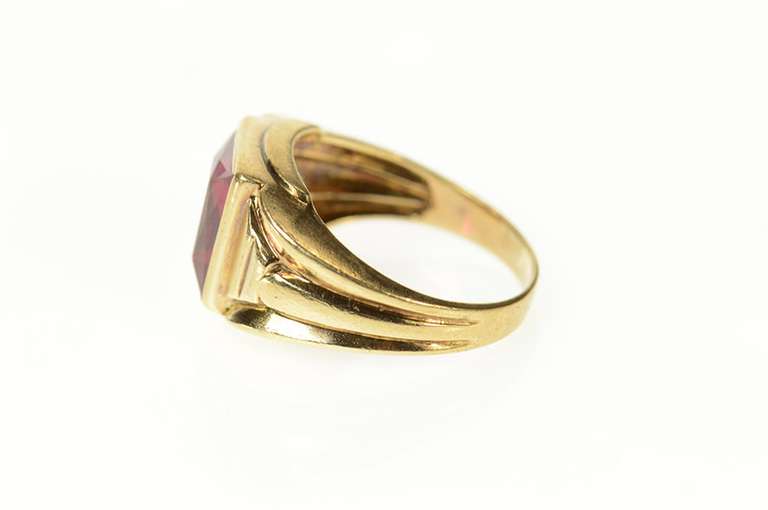 10K Yellow Gold 1940's Classic Syn. Ruby Squared Statement Ring