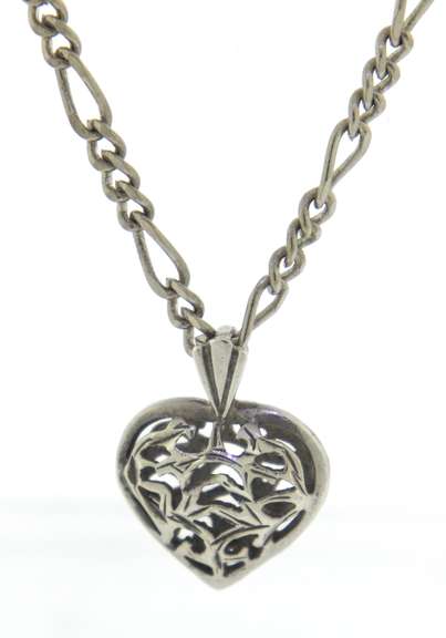 Sterling Silver Figaro Chain with Heart Pendant