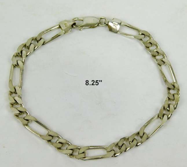 Italian Sterling Figaro Bracelet, Unisex 8.25 In