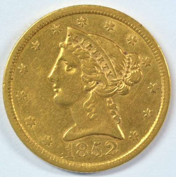 Super lovely 1852 No Motto $5 Liberty Gold Piece