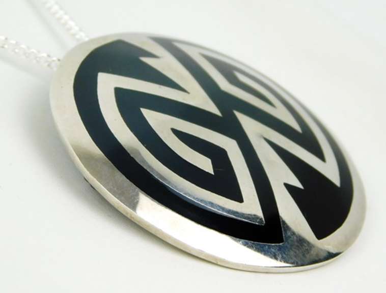 Big Mexican Sterling & Black Onyx Pin/Pendant with Chain