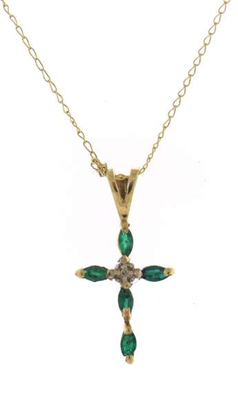 Gorgeous Emerald and Diamond Cross Pendant on Chain